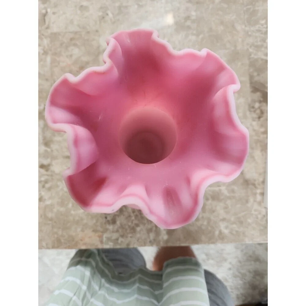 VTG Fenton Rose Pink Satin Vase 8